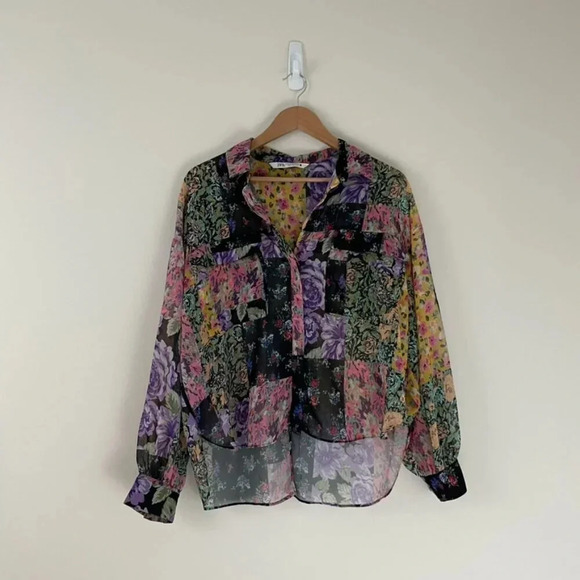 Zara The Amelie Floral Patchwork Button Down Shirt Size Medium - Picture 1 of 7
